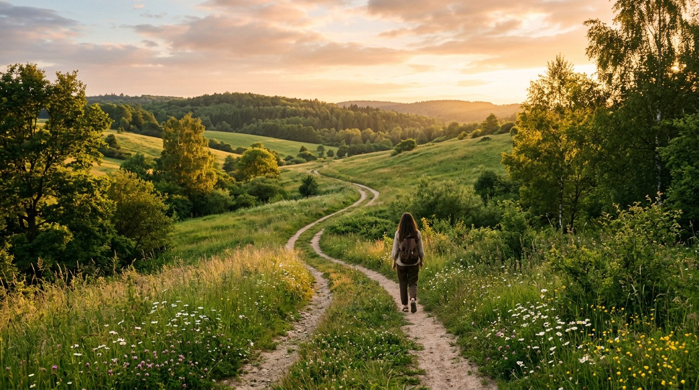 Chemin lumineux dans la nature au soleil doré