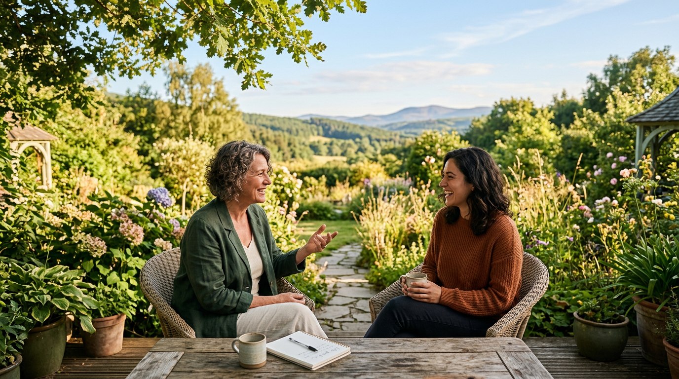 Séance de coaching dans un jardin ensoleillé